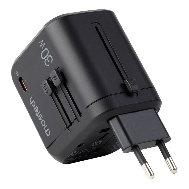 Choetech PD5008 travel charger 3xUSB-A, 1xUSB-C, GaN, 30W, US/EU/UK/AU (black)