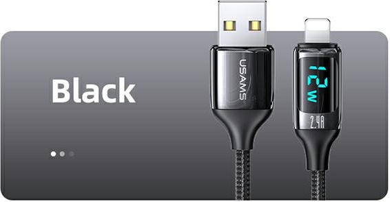 USAMS Nylon Cable U78 Lightning 1.2m LED 2.4A Fast Charging black SJ543USB01 (US-SJ543)