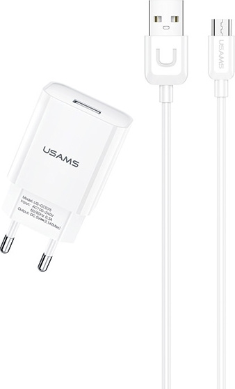 USAMS Wall Charger 1xUSB T21 microUSB white 2,1A Fast Charging T21OCMC01