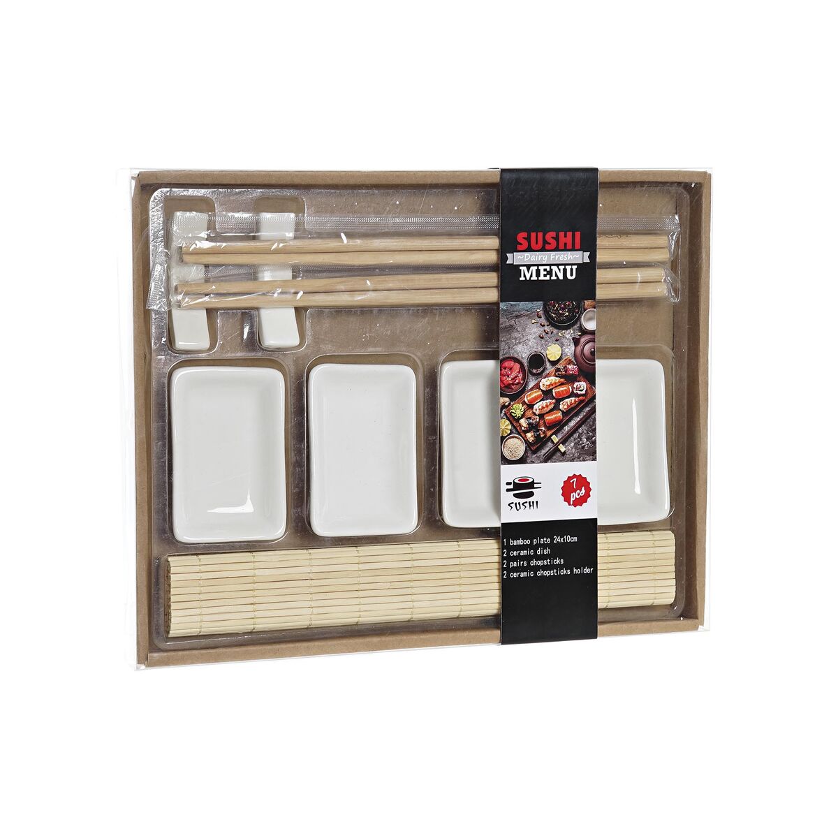 Sushi Set DKD Home Decor Natural White 28 x 22 x 2,5 cm Oriental (9 Pieces)