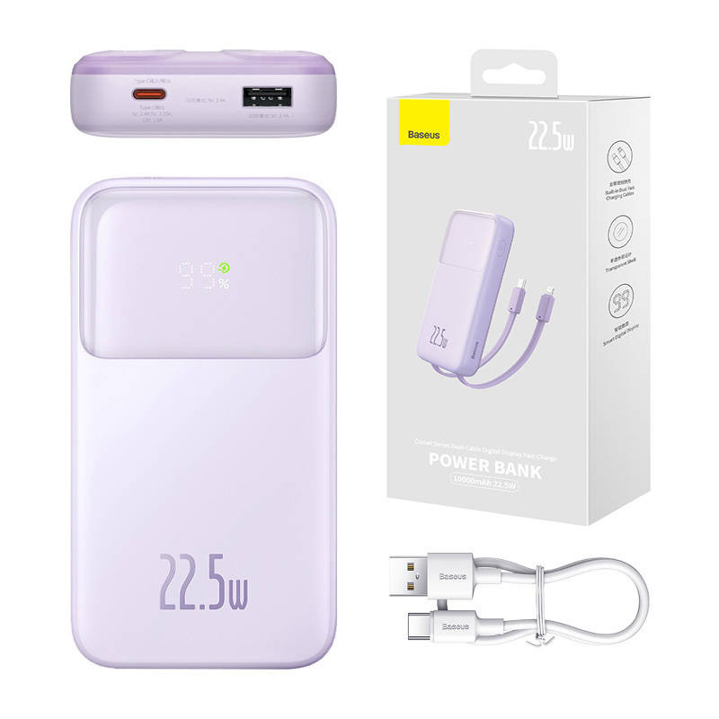 Baseus Comet Powerbank 10000mAh 22.5W + USB-A/USB-C Cable (purple)