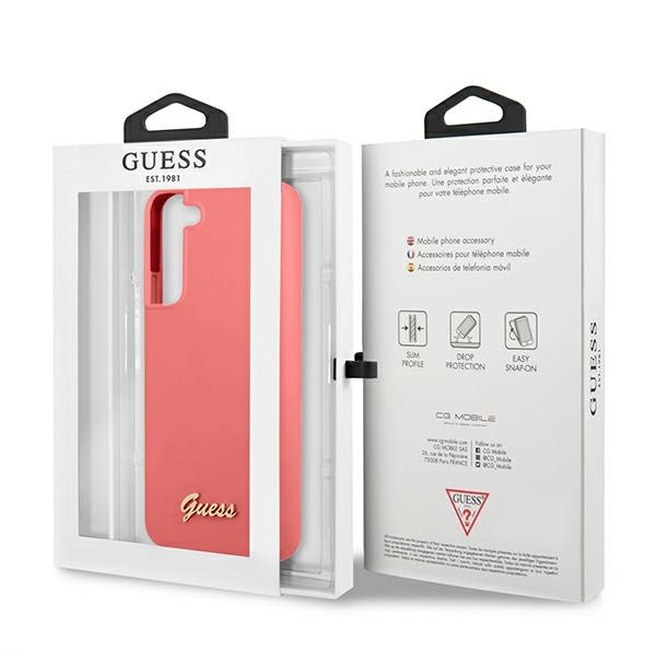 Guess GUHCS22MLSLMGFU Samsung Galaxy S22+ Plus fuchsia hardcase Silicone Script Metal Logo