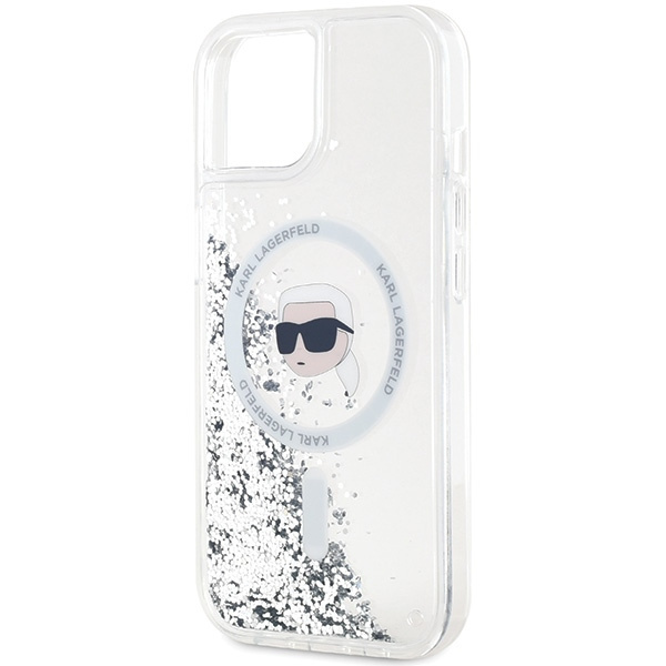 Karl Lagerfeld KLHMP15SLGKISGH Apple iPhone 15 / 14 / 13 hardcase Liquid Glitter Karl Head Magsafe transparent