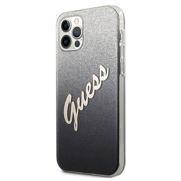 Guess GUHCP12MPCUGLSBK Apple iPhone 12/12 Pro black hardcase Glitter Gradient Script