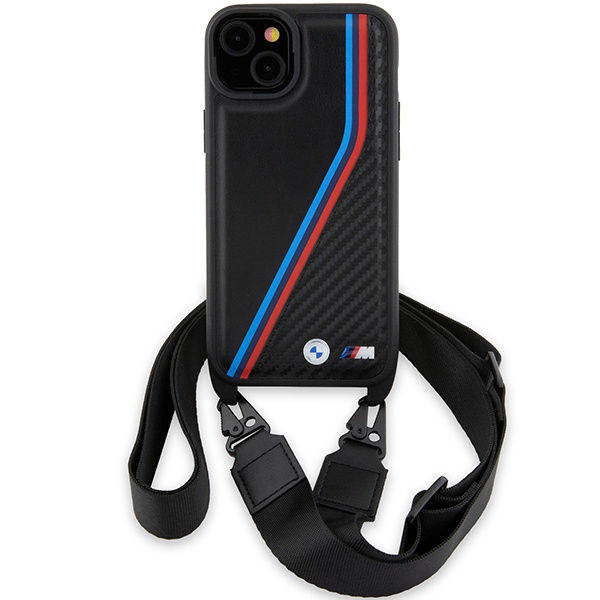BMW BMHCP15S23PSVTK Apple iPhone 15 / 14 / 13 hardcase M Edition Carbon Tricolor Lines & Strap black