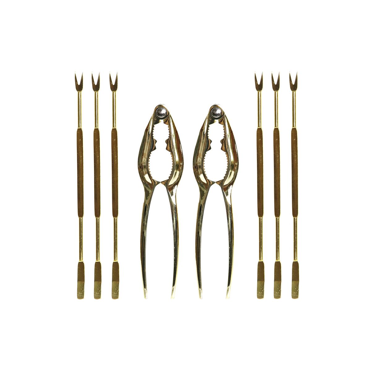 Seafood Set DKD Home Decor Golden 3 x 3 x 15 cm Stainless steel 8 Pieces