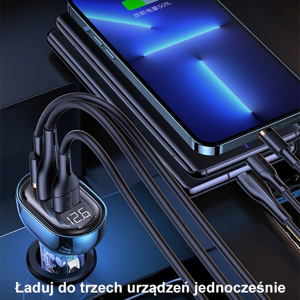 USAMS Car Charger 2xUSB+1xUSB-C 80W Fast Charge blue (US-CC159)