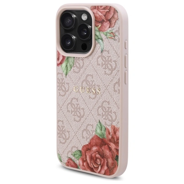 Guess GUHMP16LP4ROPEMCP Apple iPhone 16 Pro hardcase 4G Flowers Print MagSafe pink