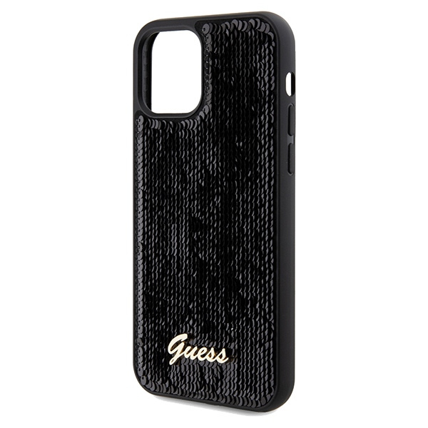 Guess GUHCP12MPSFDGSK Apple iPhone 12 / 12 Pro hardcase Sequin Script Metal black