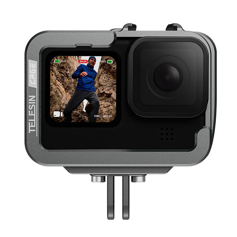 TELESIN Aluminum Cage with Vertical Frame for GoPro Hero 11/10/9