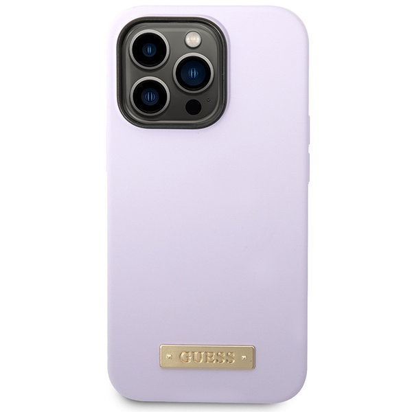 Guess GUHMP14LSBPLU Apple iPhone 14 Pro purple hard case Silicone Logo Plate MagSafe