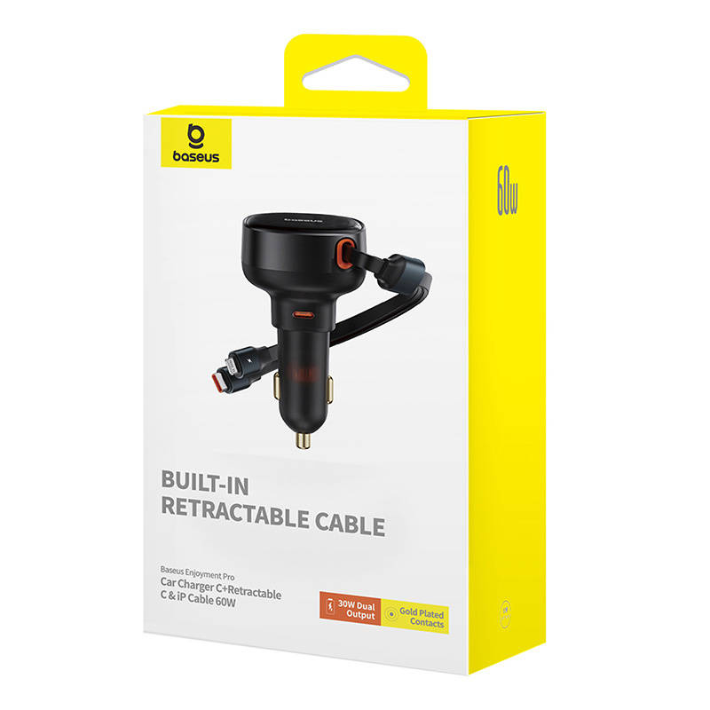 Baseus Enjoyment USB-C car charger with USB-C / Lightning cable 60 W (black)