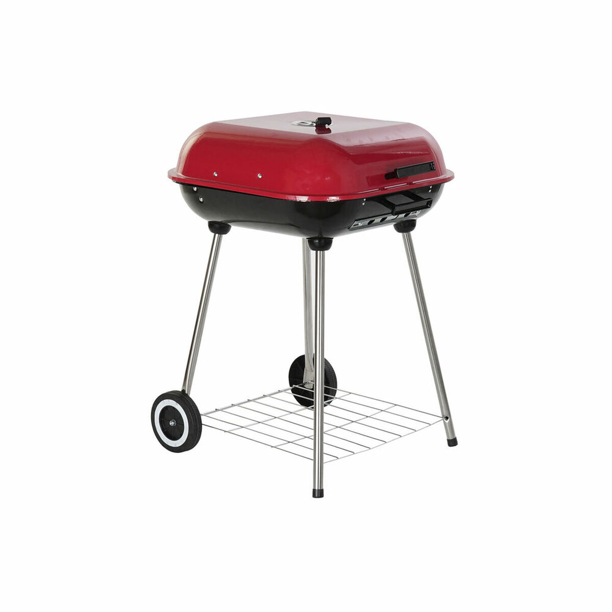 Coal Barbecue with Cover and Wheels DKD Home Decor Red 60 x 57 x 80 cm Steel (60 x 57 x 80 cm)