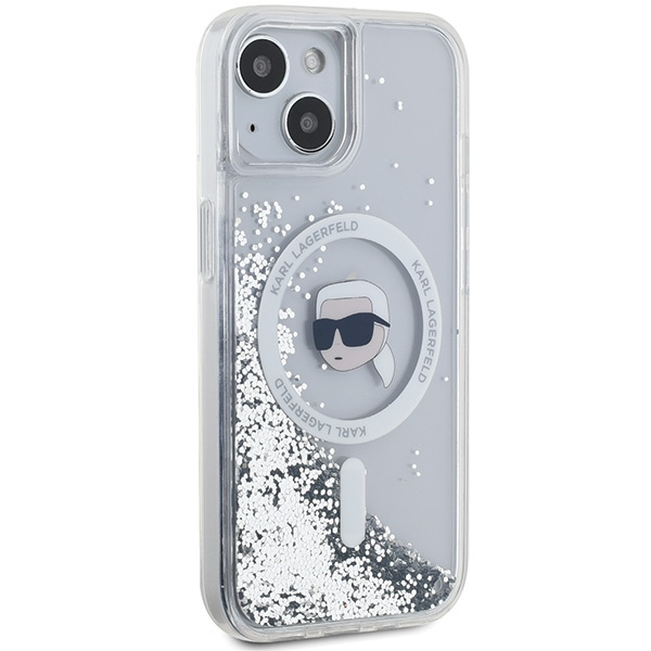 Karl Lagerfeld KLHMP15SLGKISGH Apple iPhone 15 / 14 / 13 hardcase Liquid Glitter Karl Head Magsafe transparent