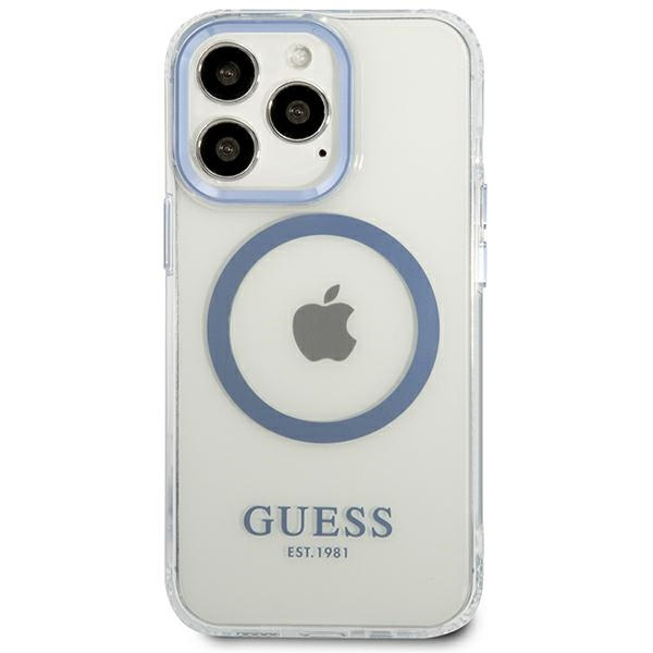 Guess GUHMP13LHTRMB Apple iPhone 13 Pro blue hard case Metal Outline Magsafe