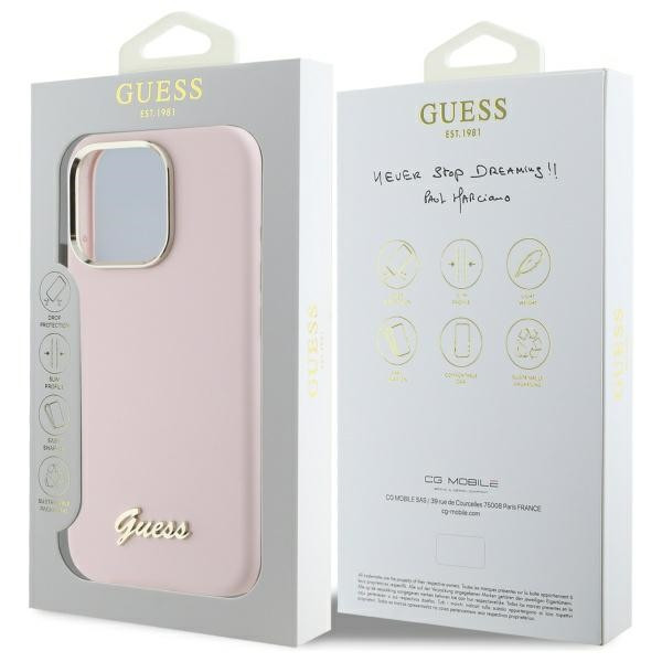 Etui Guess do Apple iPhone 16 Pro Max hardcase Silicone Script Metal Logo & Frame różowy