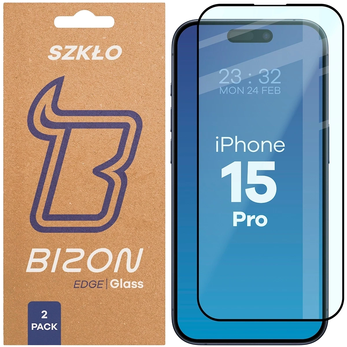 Szkło hartowane Bizon Glass Edge Duo do Apple iPhone 15 Pro czarna ramka [2 PACK]