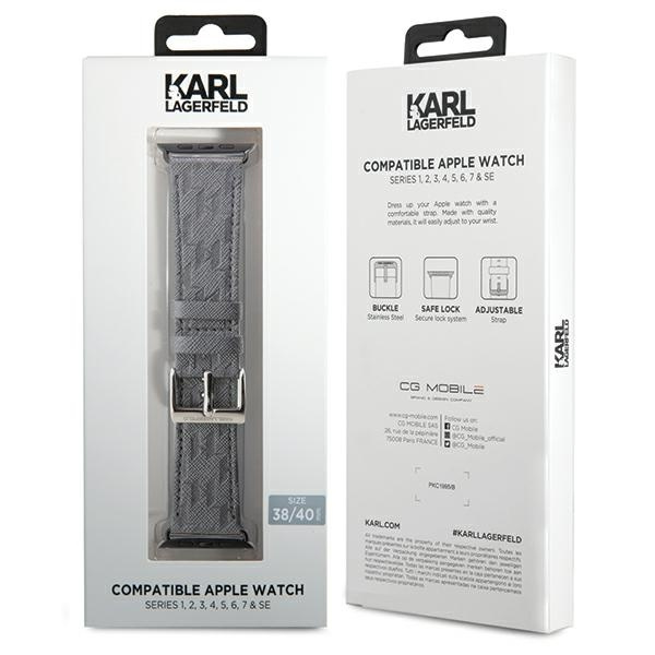 Karl Lagerfeld KLAWMSAKLHPG Apple Watch 4/5/6/7/SE/8/9 40/41mm strap Saffiano Monogram silver