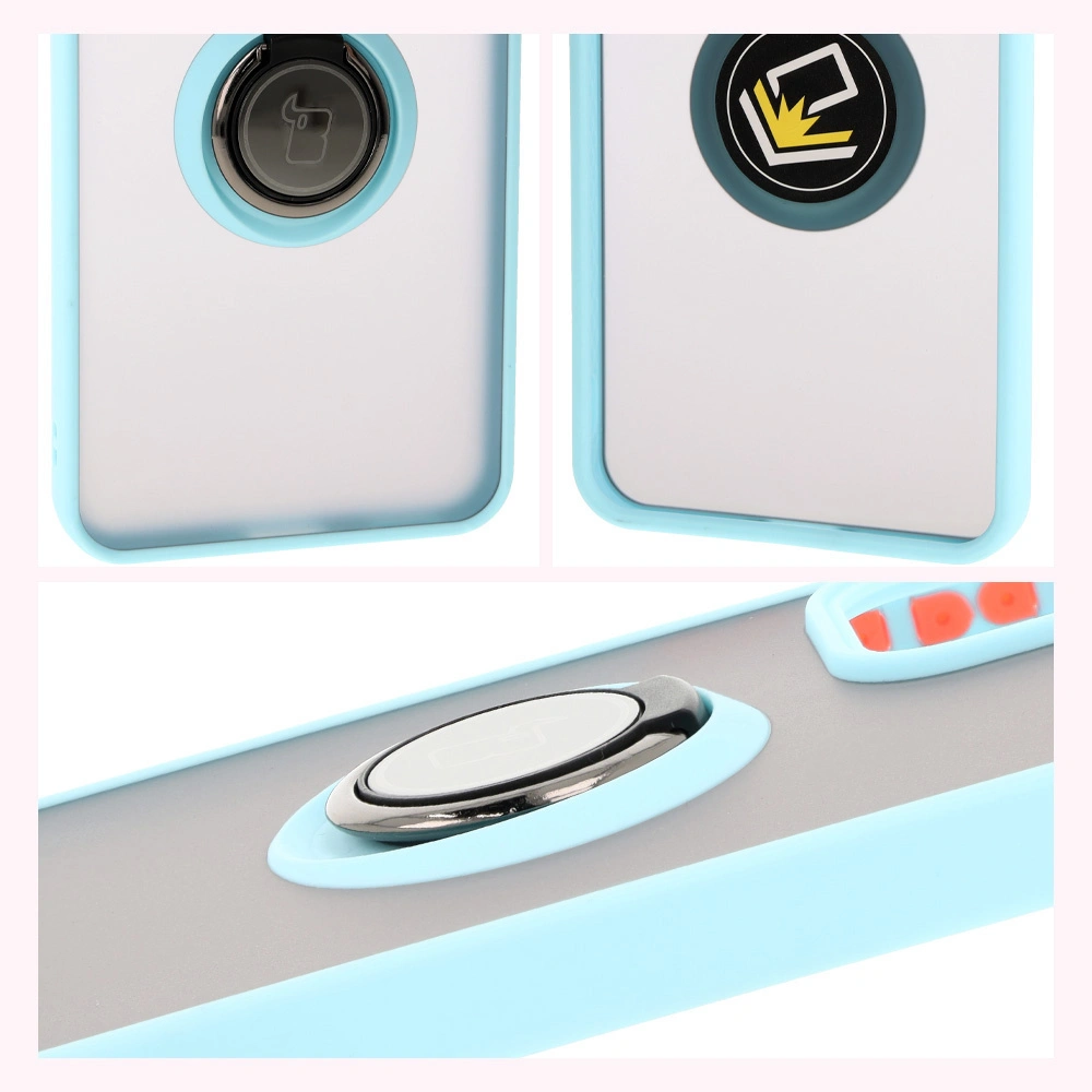 Bizon Case Hybrid Ring Oppo Reno 12 Pro smoky with a light blue frame