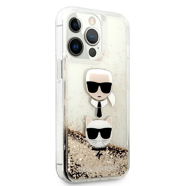 Karl Lagerfeld KLHCP13XKICGLD Apple iPhone 13 Pro Max gold hardcase Liquid Glitter Karl&Choupette Head