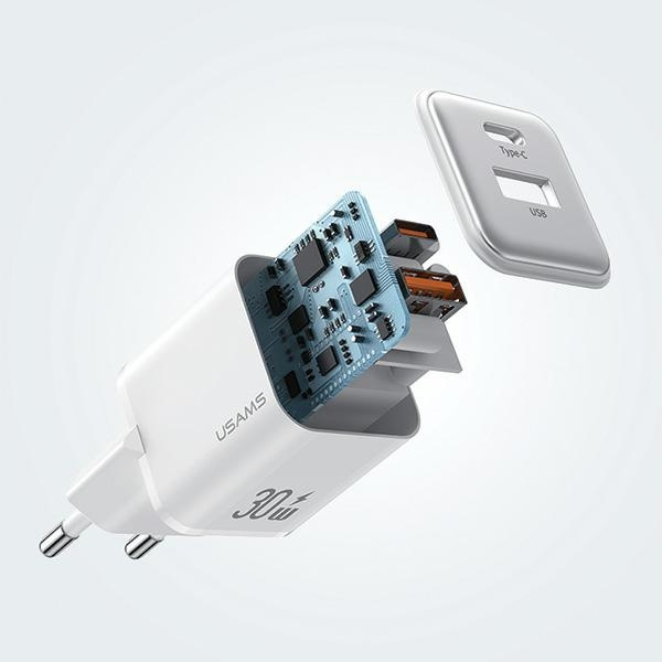 USAMS US-CC189 wall charger 1xUSB-A 18W+1xUSB-C 30W PD Fast Charging X-ron Series purple
