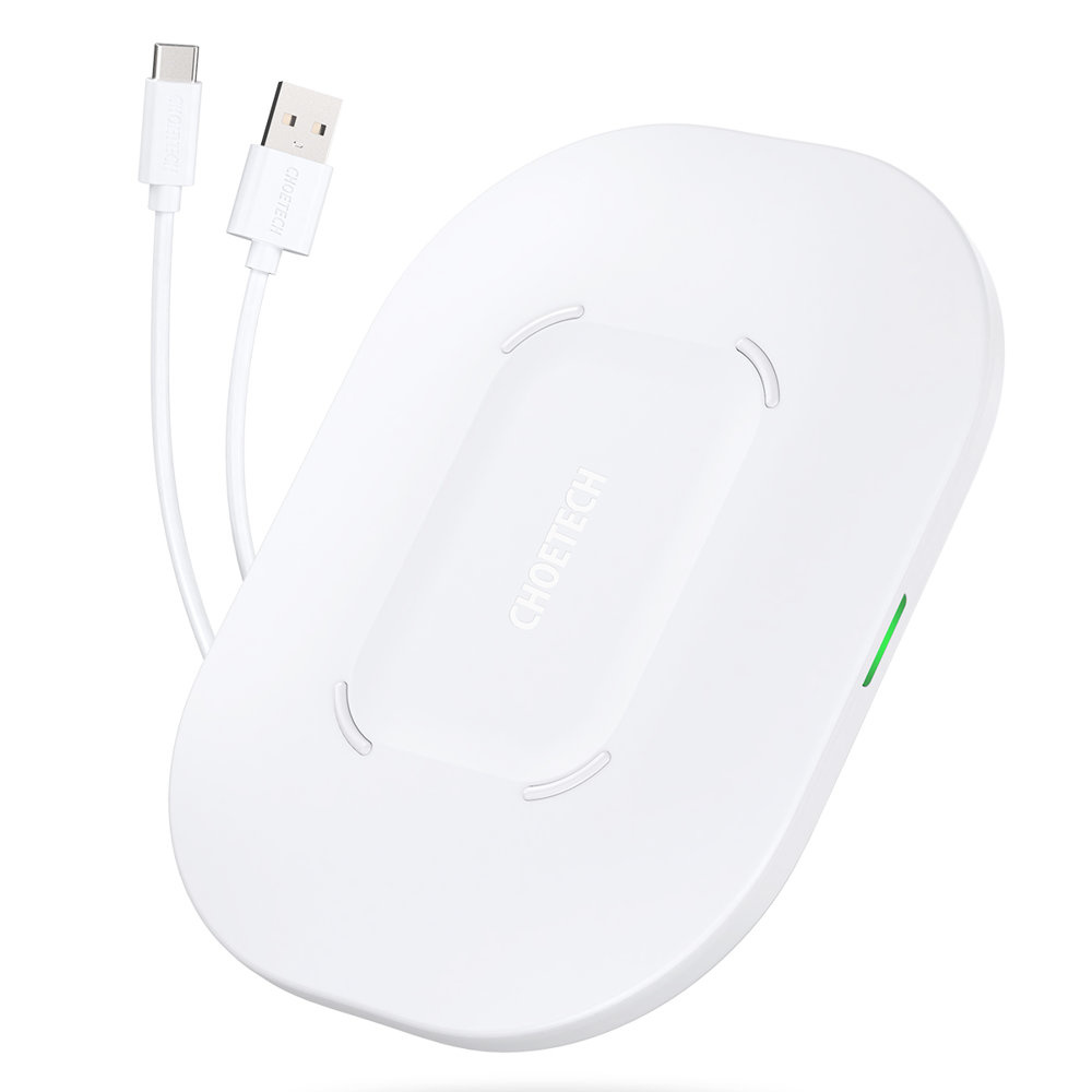 Choetech T550-F-V2 Wireless Charger Qi 15W + USB-A/USB-C Cable 1m white