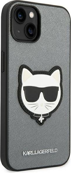 Karl Lagerfeld KLHCP14MSAPCHG Apple iPhone 14 Plus hardcase silver Saffiano Choupette Head Patch
