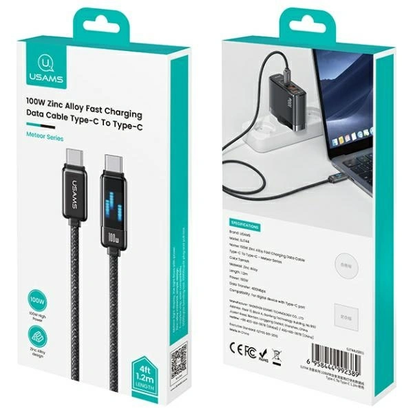 USAMS USB-C / USB-C cable 100W 1.2m Zinc Alloy Fast Charging Data Cable Meteor Series