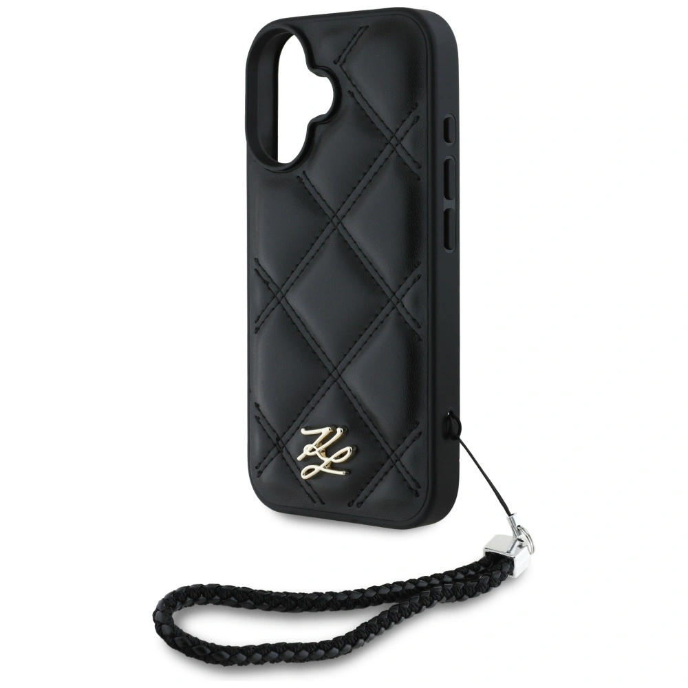 Karl Lagerfeld Quilted Initial Logo & Chain Strap Apple iPhone 16 black