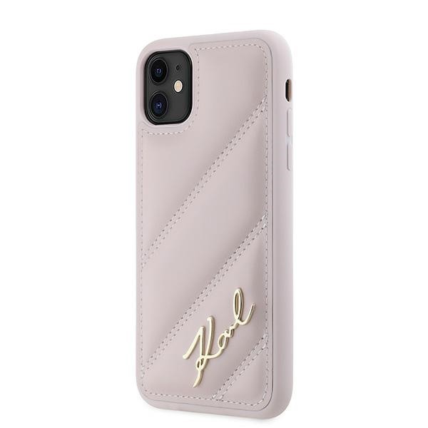 Karl Lagerfeld KLHCN61PQDSMGP Apple iPhone 11 / XR hardcase Diagonal Quilted Script pink