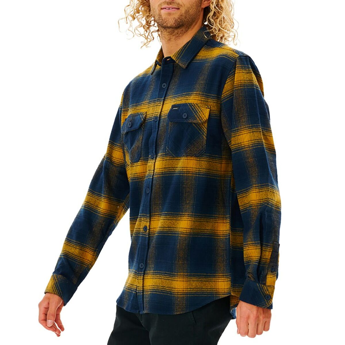 Men’s Long Sleeve Shirt Rip Curl Count Blue Yellow Franela