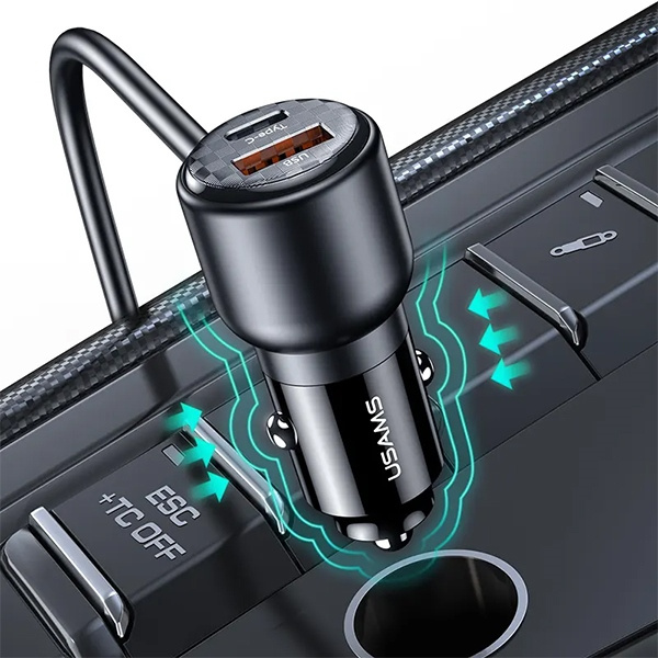 USAMS C40 3xUSB-A,2 xUSB-C car charger 165W PD+QC Fast Charge black