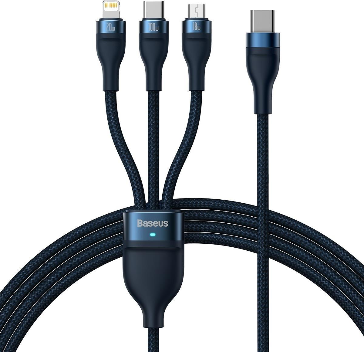 Baseus Flash Series II USB Type C / USB Type A cable - USB Type C / Lightning / micro USB 100 W 1.5 m blue