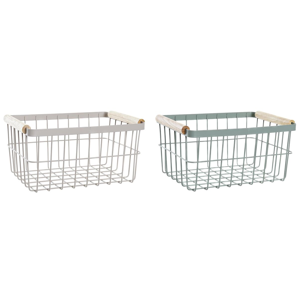 Wire Basket DKD Home Decor 30,5 x 20 x 14,5 cm Beige Metal Green Vintage Pinewood (2 Units)