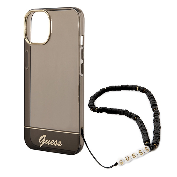 Guess GUHCP14MHGCOHK Apple iPhone 14 Plus black hardcase Translucent Pearl Strap