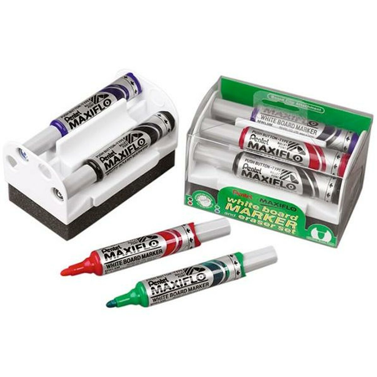 Set of Felt Tip Pens Pentel Maxiflo Board eraser 4 Pieces