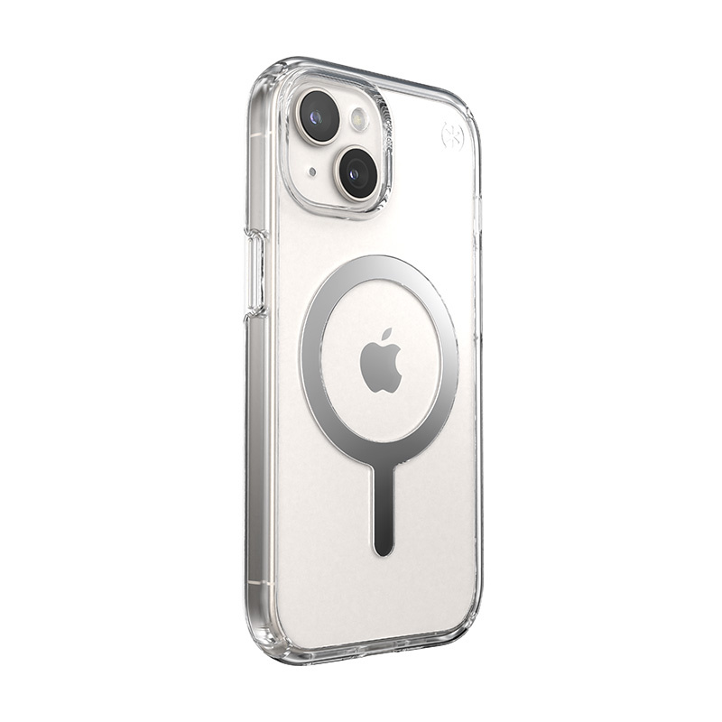 Speck Presidio Perfect-Clear MagSafe Apple iPhone 15 (Clear/Chrome Finish/Serene Silver)