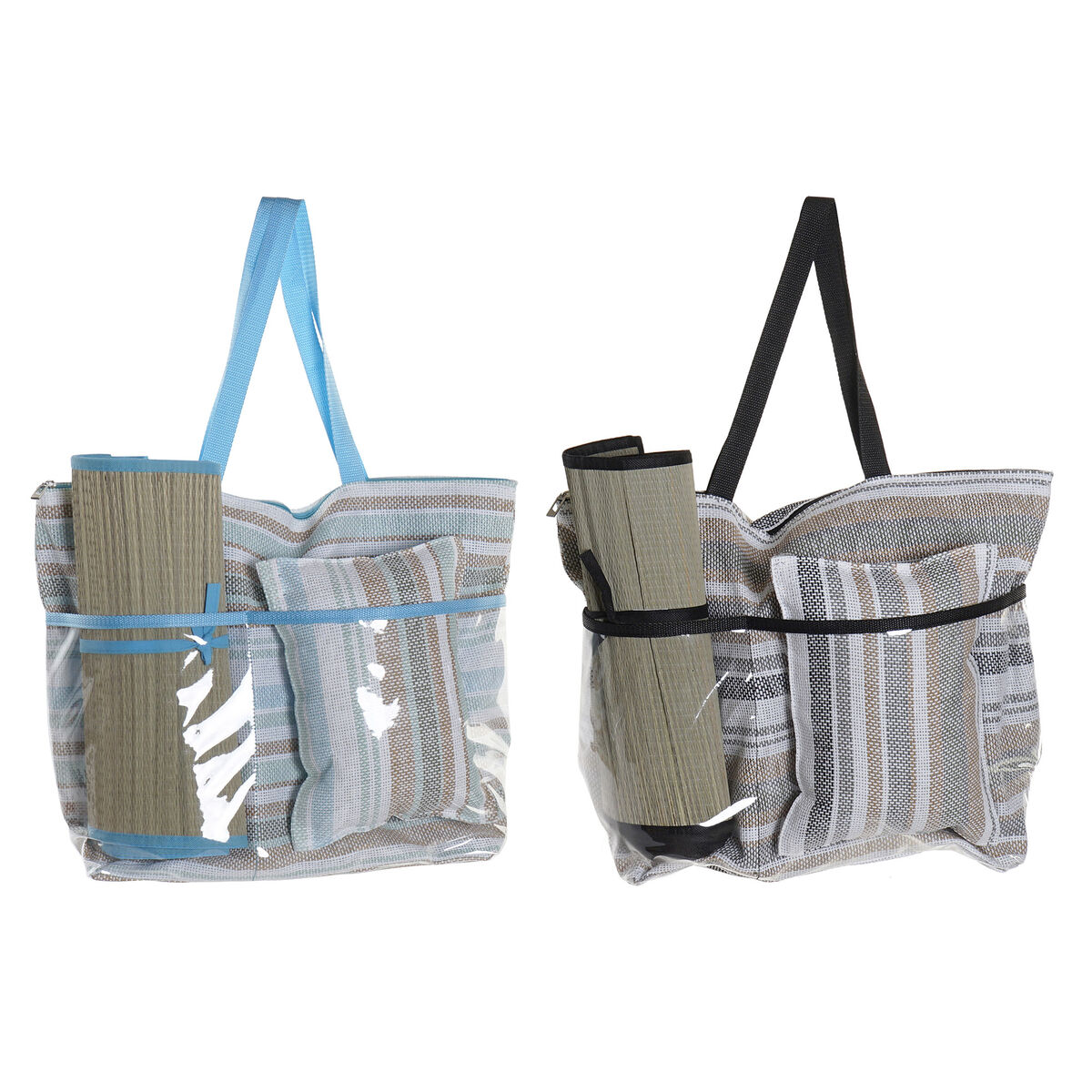 Strandtasche DKD Home Decor 44 x 23 x 62 cm Leinwand Grau Blau Braun grün PVC (2 Stück)