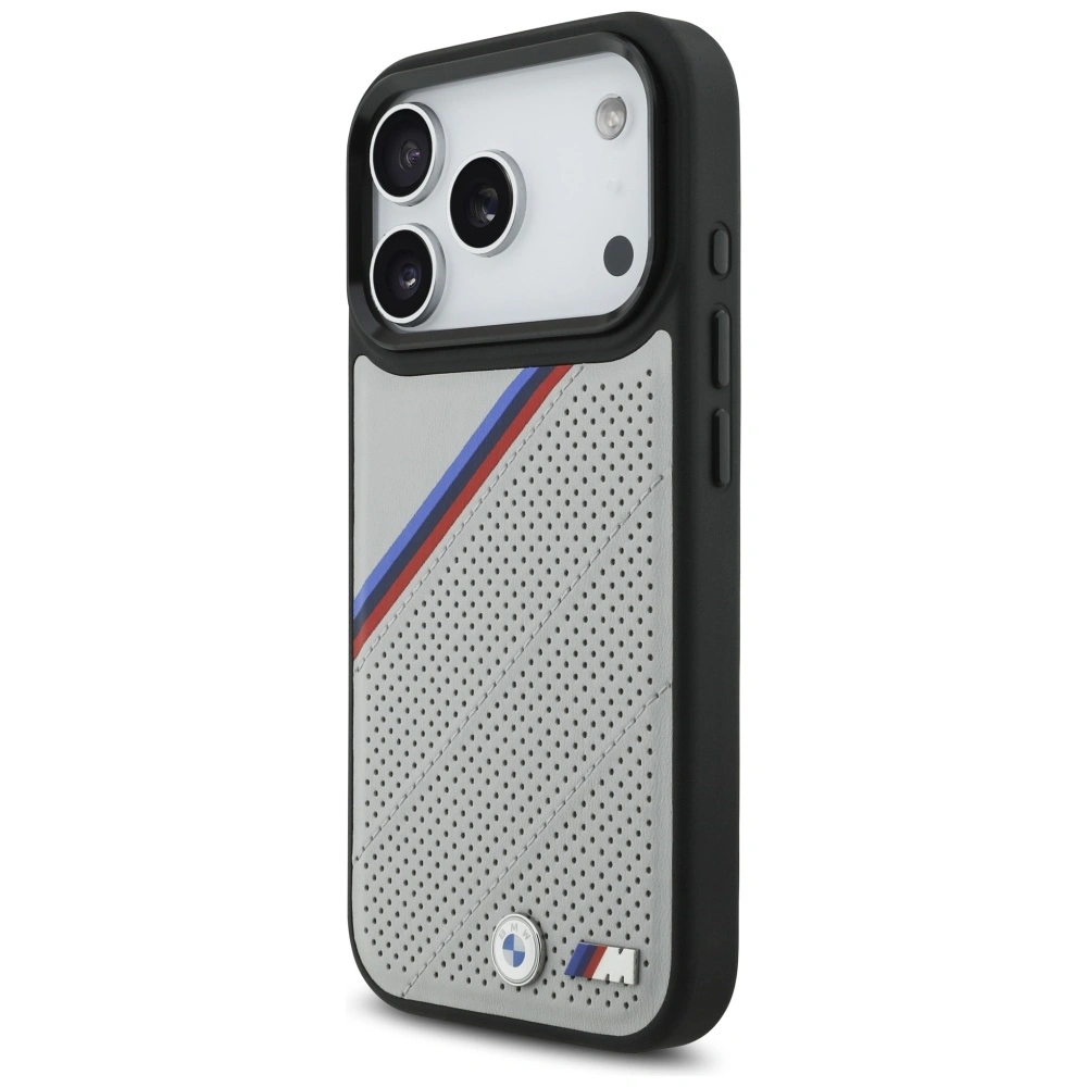 Etui BMW M Tricolor Metal Logo MagSafe do Apple iPhone 17 Pro szary