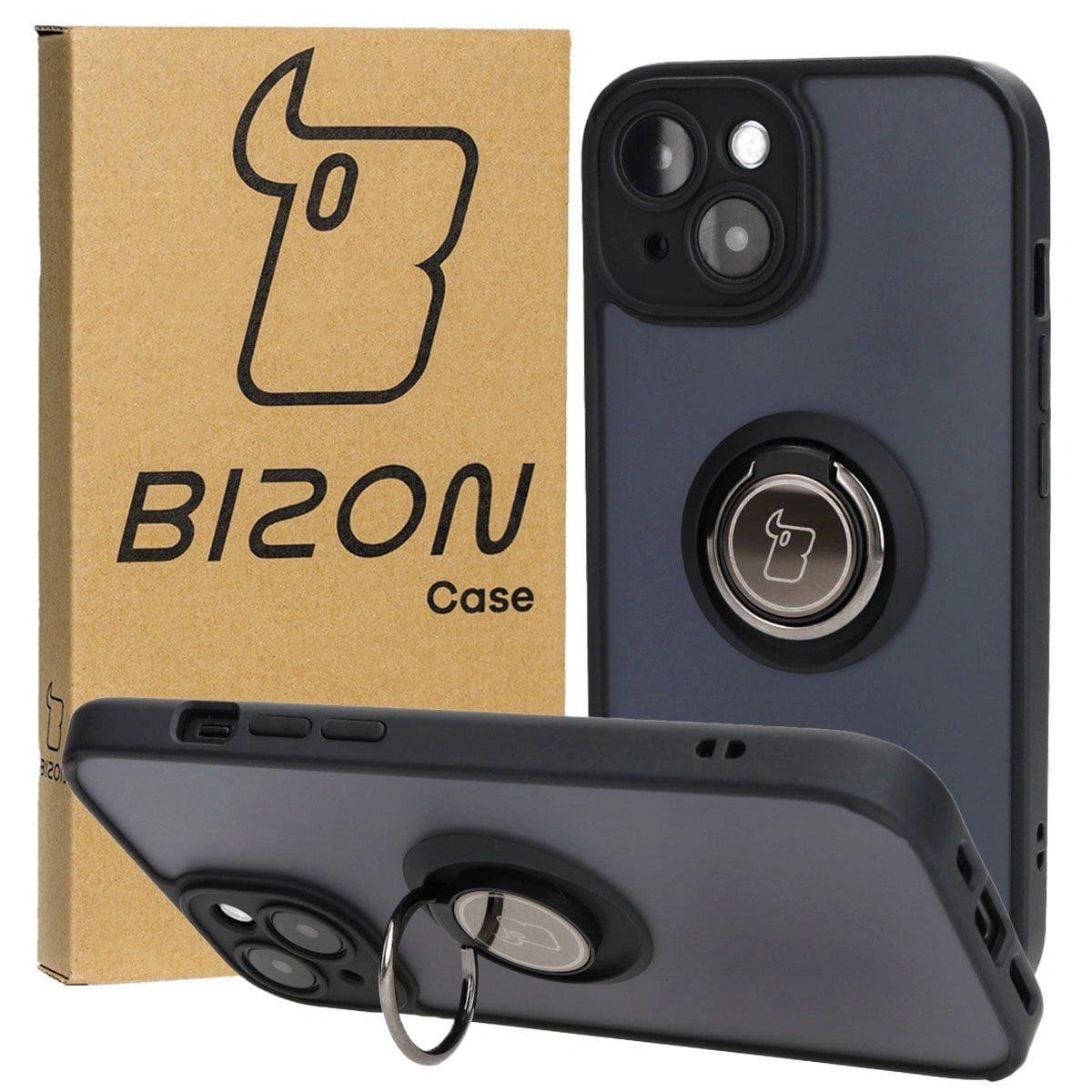 Bizon Case Hybrid Ring Apple iPhone 15 smoky with a black frame