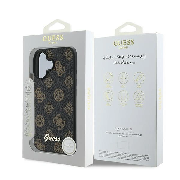 Case Guess GUHMP16MPGPYSK Apple iPhone 16 Plus hardcase PU Peony Script MagSafe black