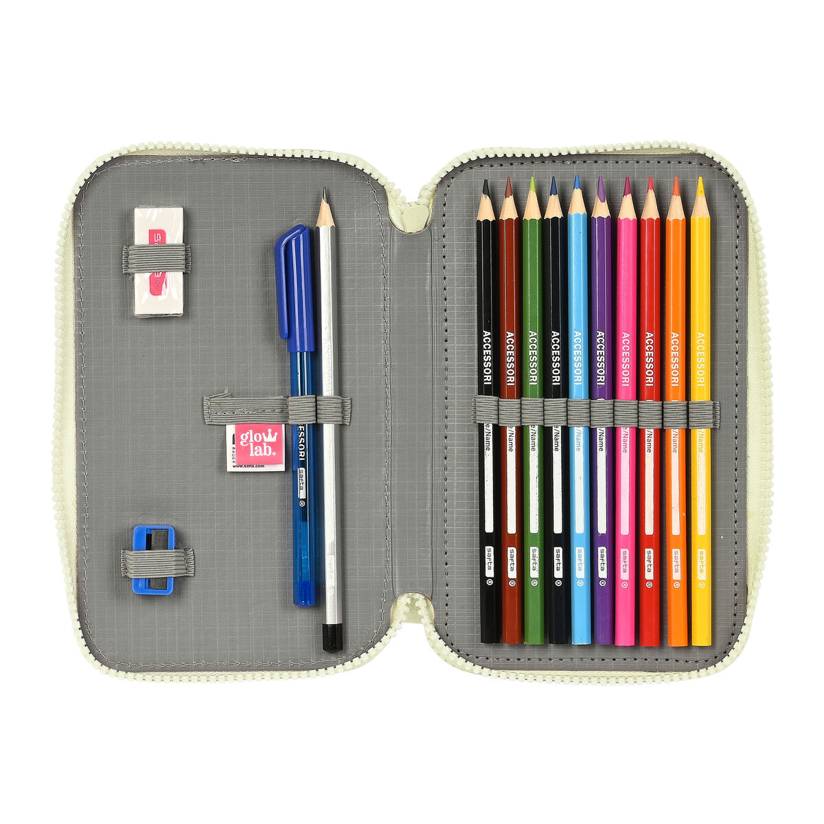 Federmäppchen mit Zubehör Glow Lab Magic flow Beige (12.5 x 19.5 x 4 cm) (28 pcs)