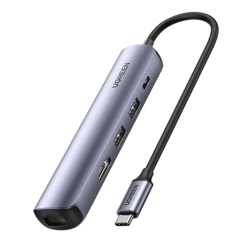 UGREEN Revodok CM418 hub USB-C / 2xUSB-A, HDMI 4K30Hz, RJ45 1Gbps, PD 100W grey