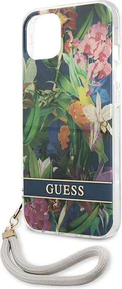 Guess GUHCP13SHFLSB Apple iPhone 13 mini blue hardcase Flower Strap