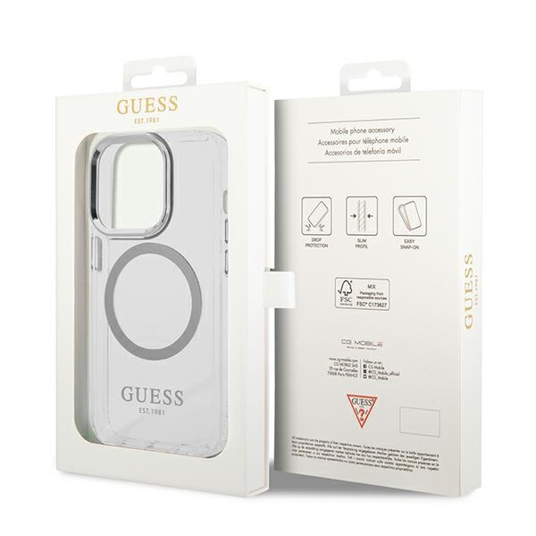 Guess GUHMP14LHTRMS Apple iPhone 14 Pro silver hard case Metal Outline Magsafe