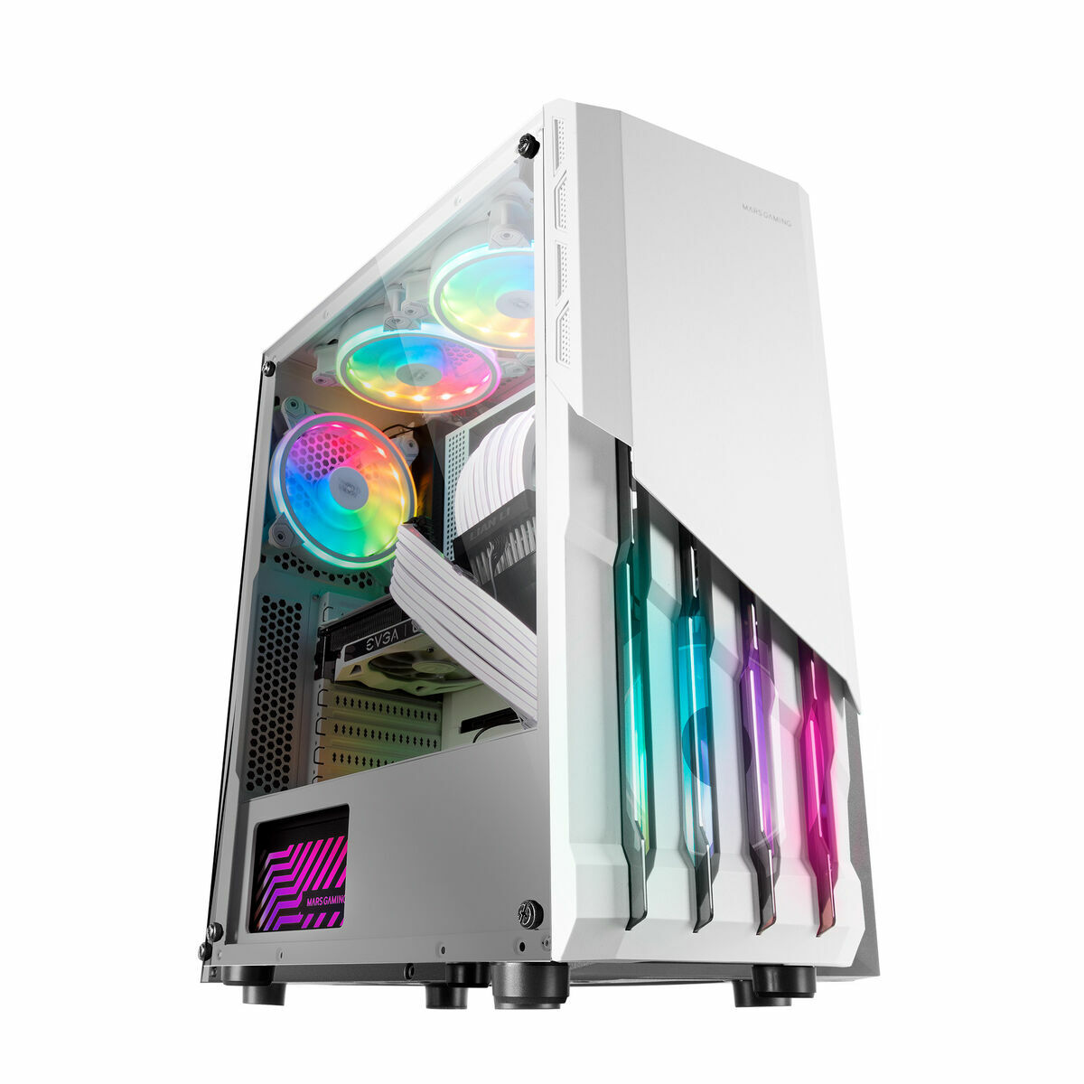 ATX Gehäuse Mars Gaming MC-X2 Blanco Caja PC Gaming ATX Frontal Acero FRGB 2 Ventiladores 12cm FRGB Ventana Lateral Completa Wei