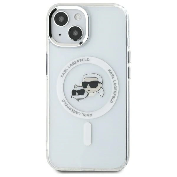 Karl Lagerfeld KLHMP14SHLSKCH Apple iPhone 14 hardcase IML Metal Karl&Choupette Head MagSafe white