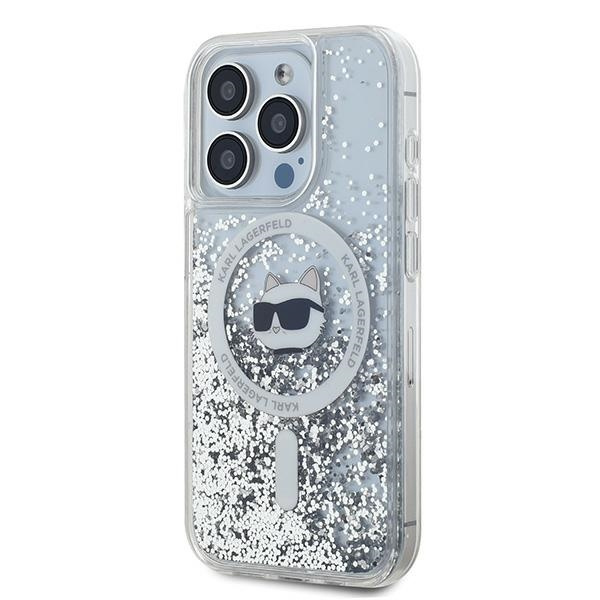 Karl Lagerfeld KLHMP14LLGCHSGH Apple iPhone 14 Pro hardcase Liquid Glitter Choupette Head Magsafe transparent