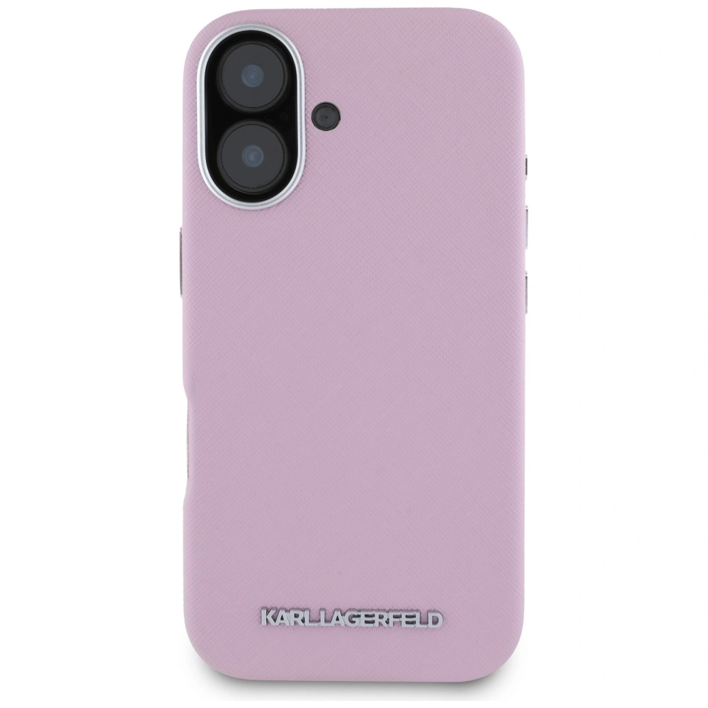 Karl Lagerfeld Saffiano Full Wrapped Elongated Metal Logo MagSafe Apple iPhone 16 pink