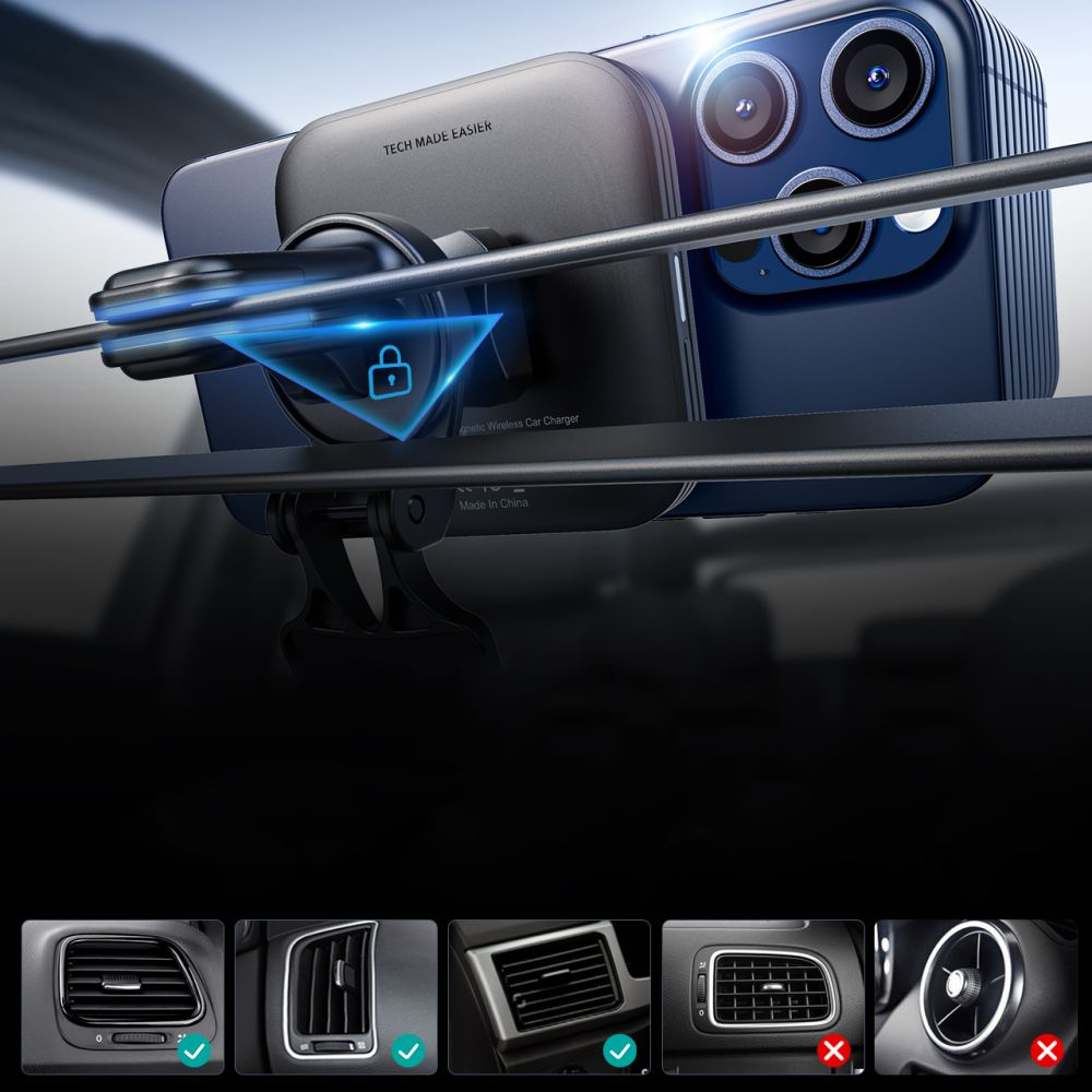 ESR Halolock QI2 car holder for cockpit / air vent with 15W wireless charger Black